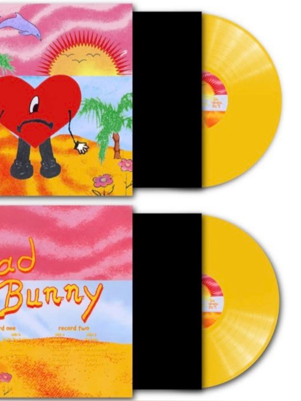Yellow Double Vinyl Record with Illustrated Heart Sleeve